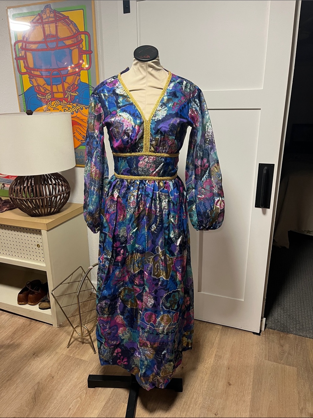 Perfect 70’s Metallic Floral Dress.